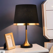 Brushed Brass Table Lamp – Modern Bedside Light with Fabric Shade
