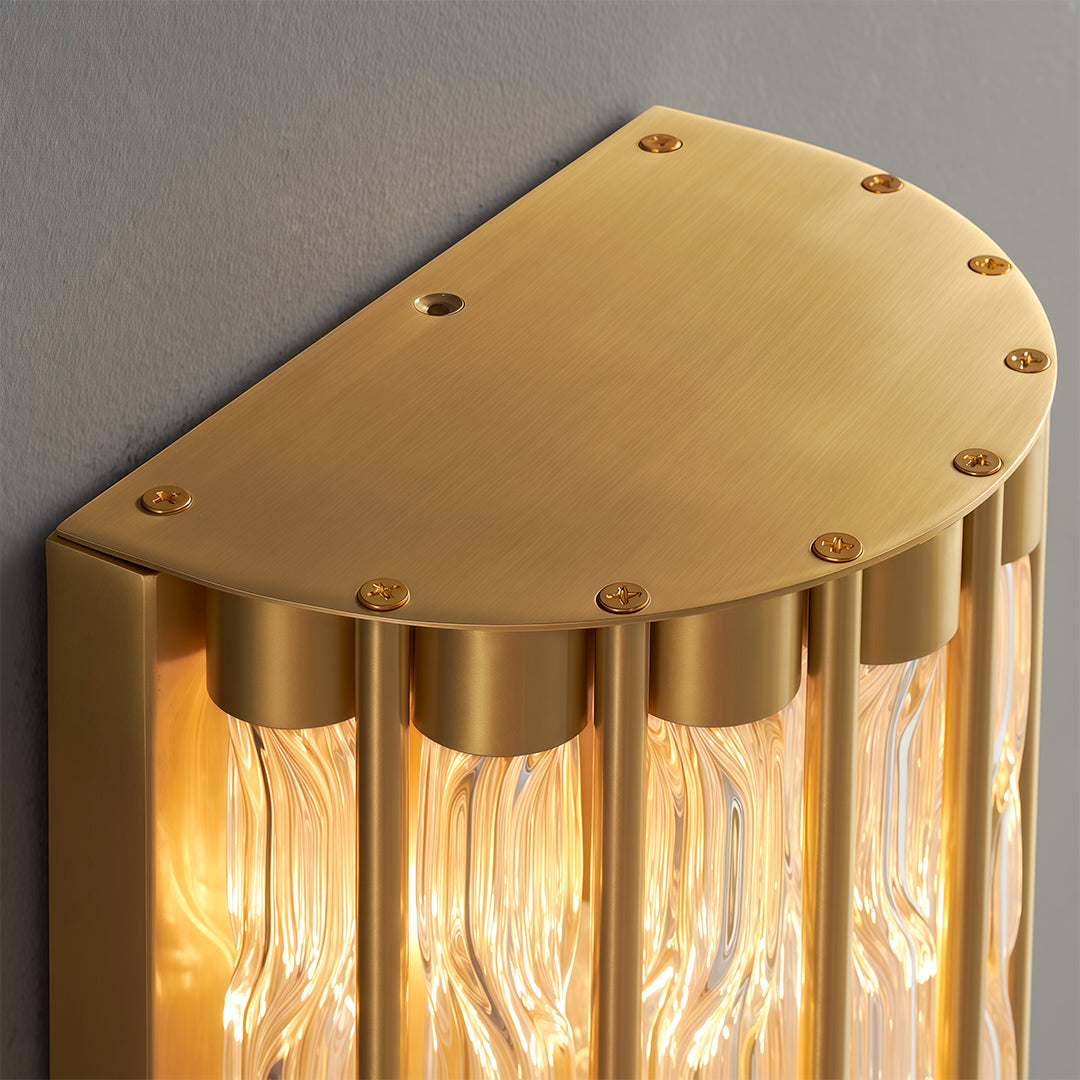Aurelius Fluted Crystal Wall Lamp  – Cylindrical Glass Brass Interior Wall Lighting Fixture