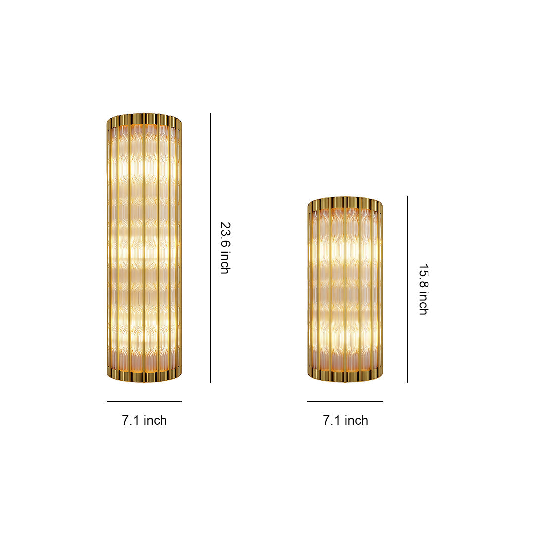 Aurelius Fluted Crystal Wall Lamp  – Cylindrical Glass Brass Interior Wall Lighting Fixture