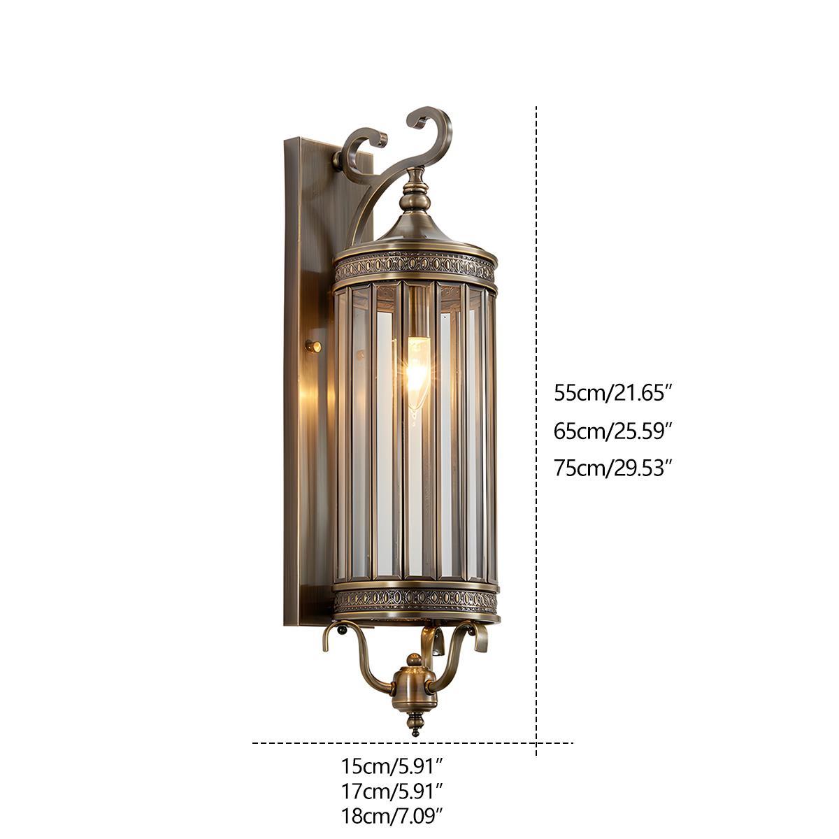 Regent Column Lantern Wall Sconce - Vintage Brass Glass Outdoor Porch Entryway Wall Light Fixture