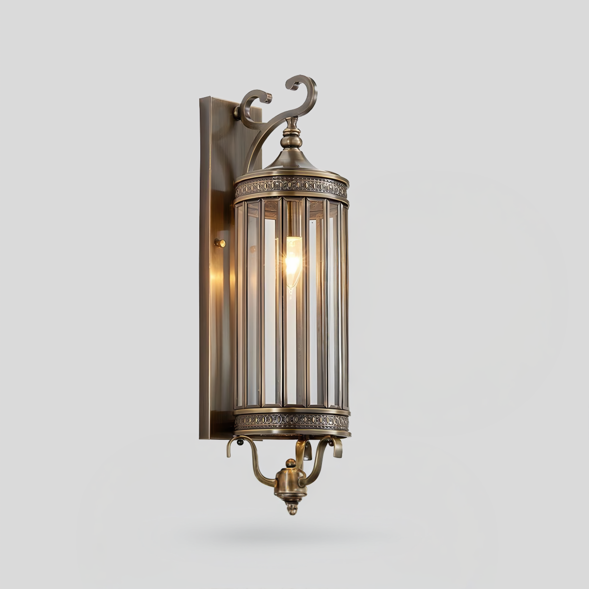 Regent Column Lantern Wall Sconce - Vintage Brass Glass Outdoor Porch Entryway Wall Light Fixture