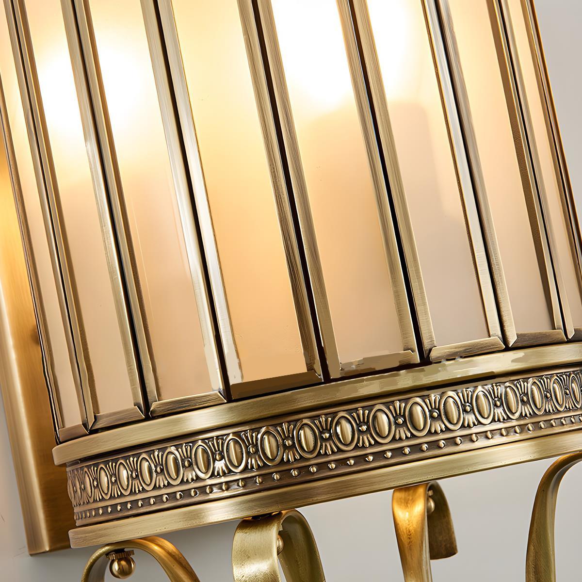 Regent Column Lantern Wall Sconce - Vintage Brass Glass Outdoor Porch Entryway Wall Light Fixture