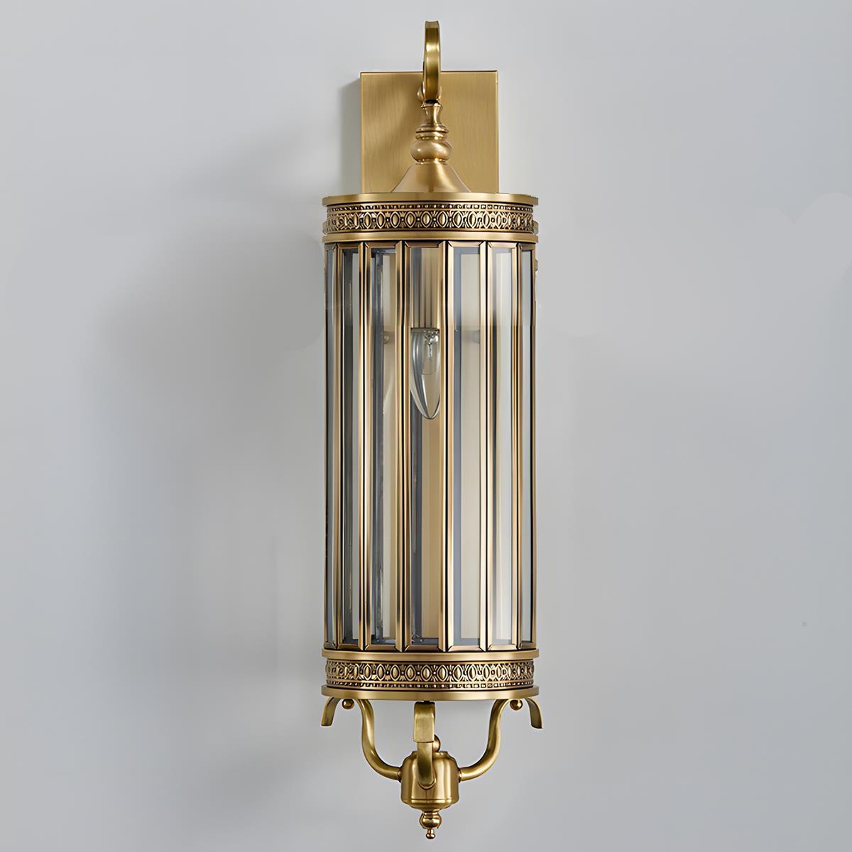 Regent Column Lantern Wall Sconce - Vintage Brass Glass Outdoor Porch Entryway Wall Light Fixture