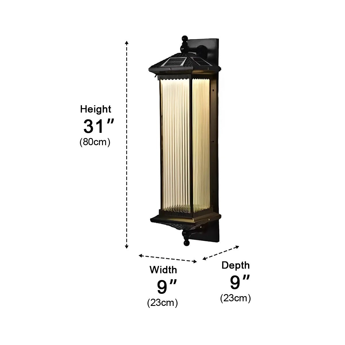 Striped Glass Solar Outdoor Wall Lamp with Warm Ambient Illumination – Waterproof Decorative Exterior Light
