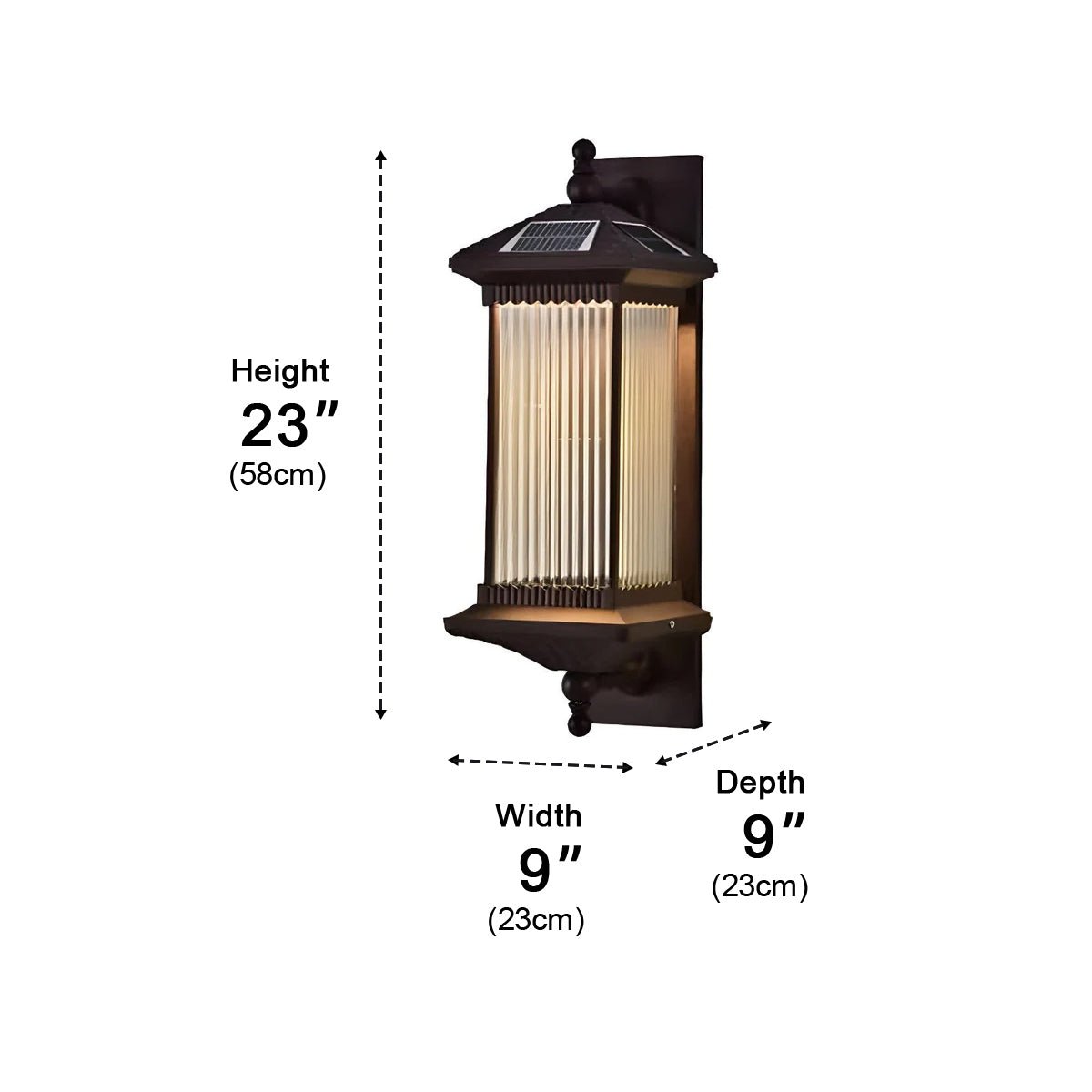 Striped Glass Solar Outdoor Wall Lamp with Warm Ambient Illumination – Waterproof Decorative Exterior Light