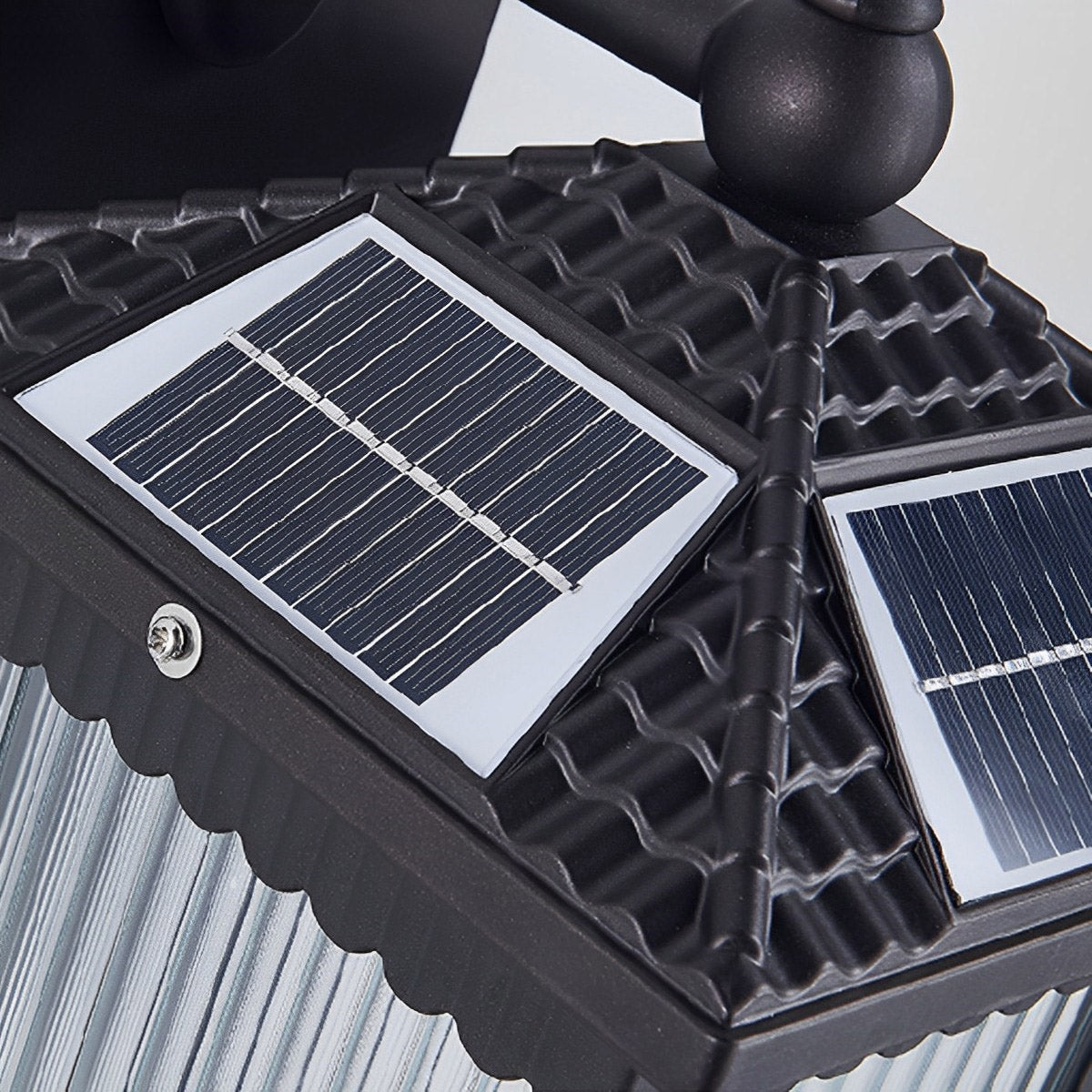 Striped Glass Solar Outdoor Wall Lamp with Warm Ambient Illumination – Waterproof Decorative Exterior Light