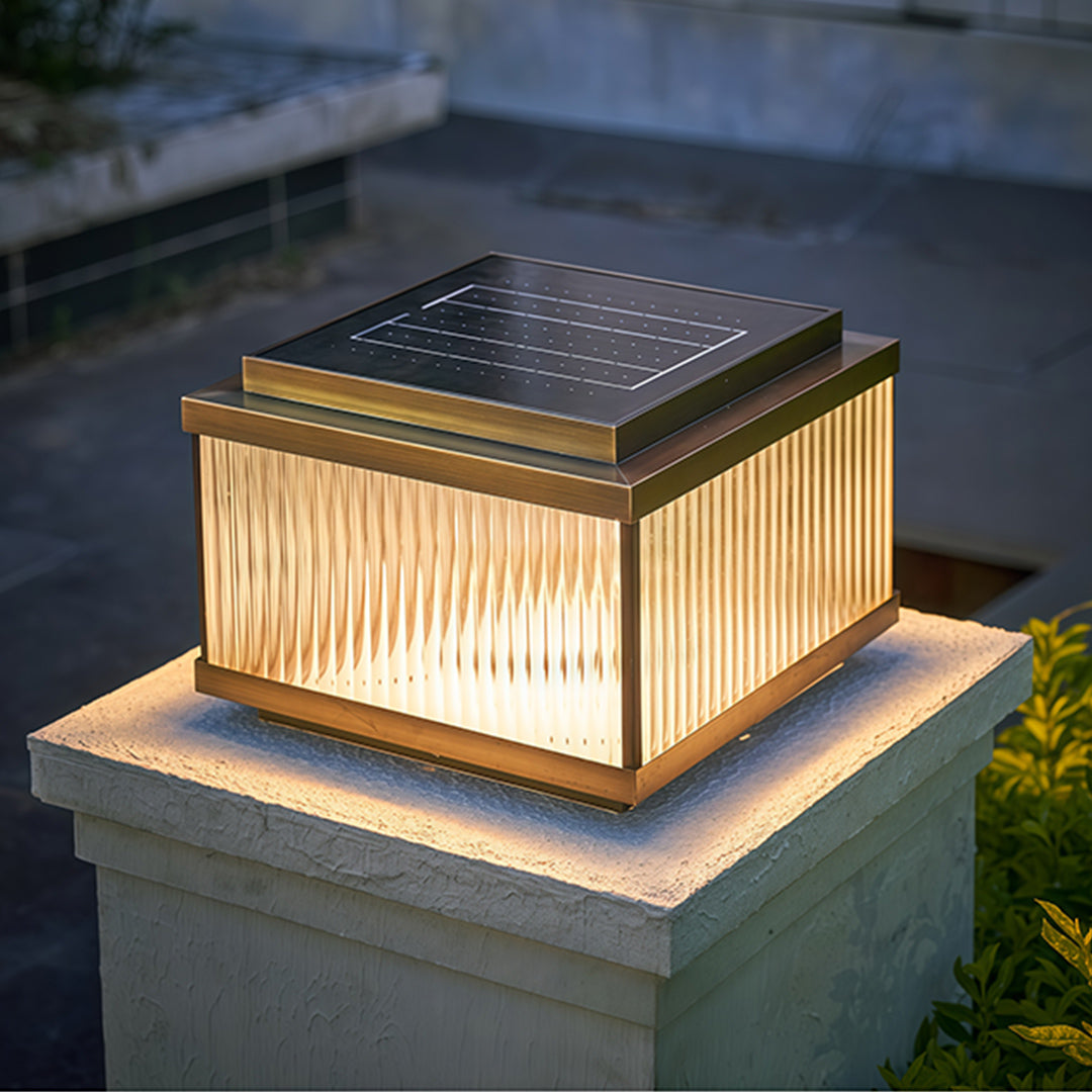 Fluted Glass Solar Post Cap Lights – Waterproof LED Outdoor Pillar Lamps