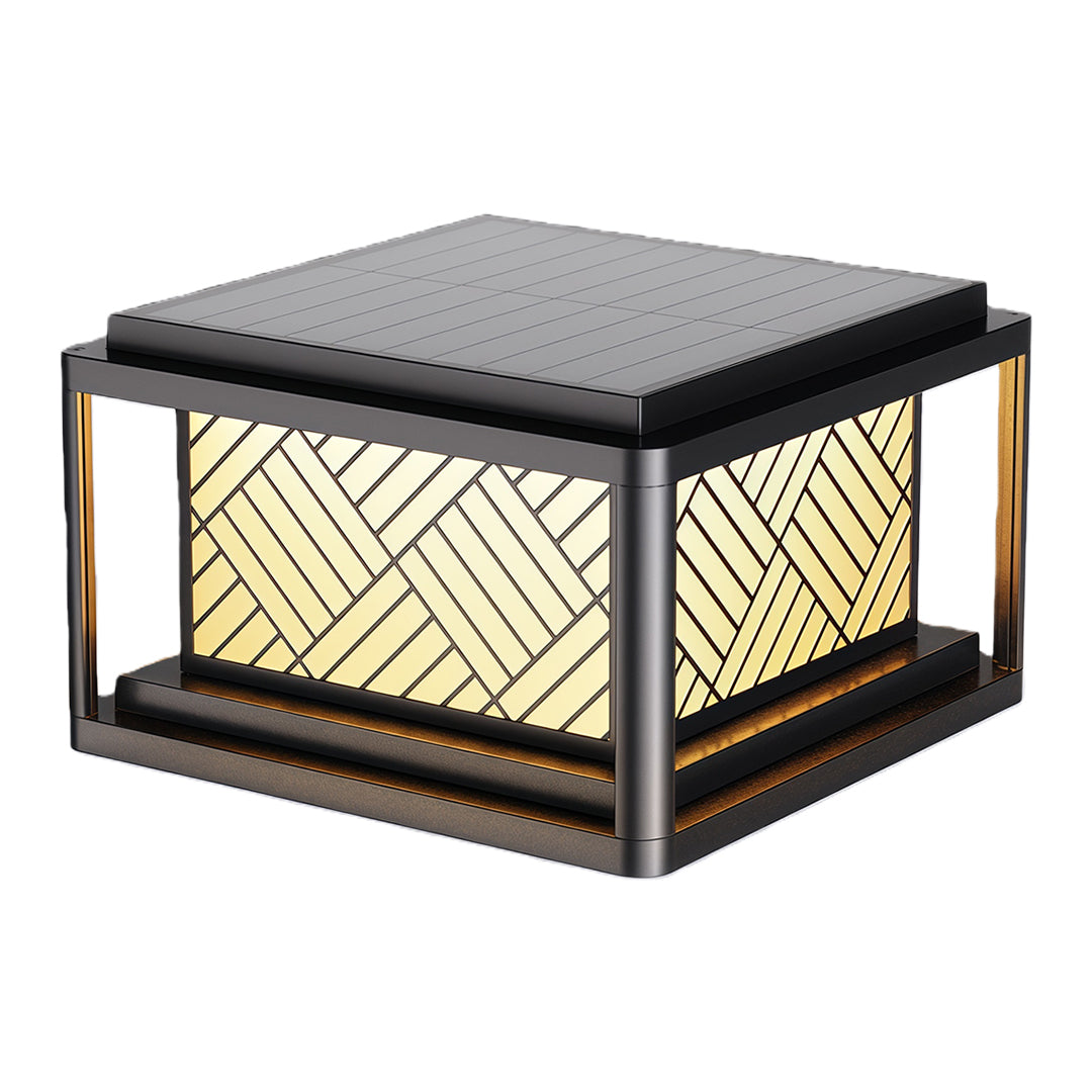 Herringbone Frosted Glass Solar Post Cap Lights – Waterproof LED Outdoor Pillar Lamps