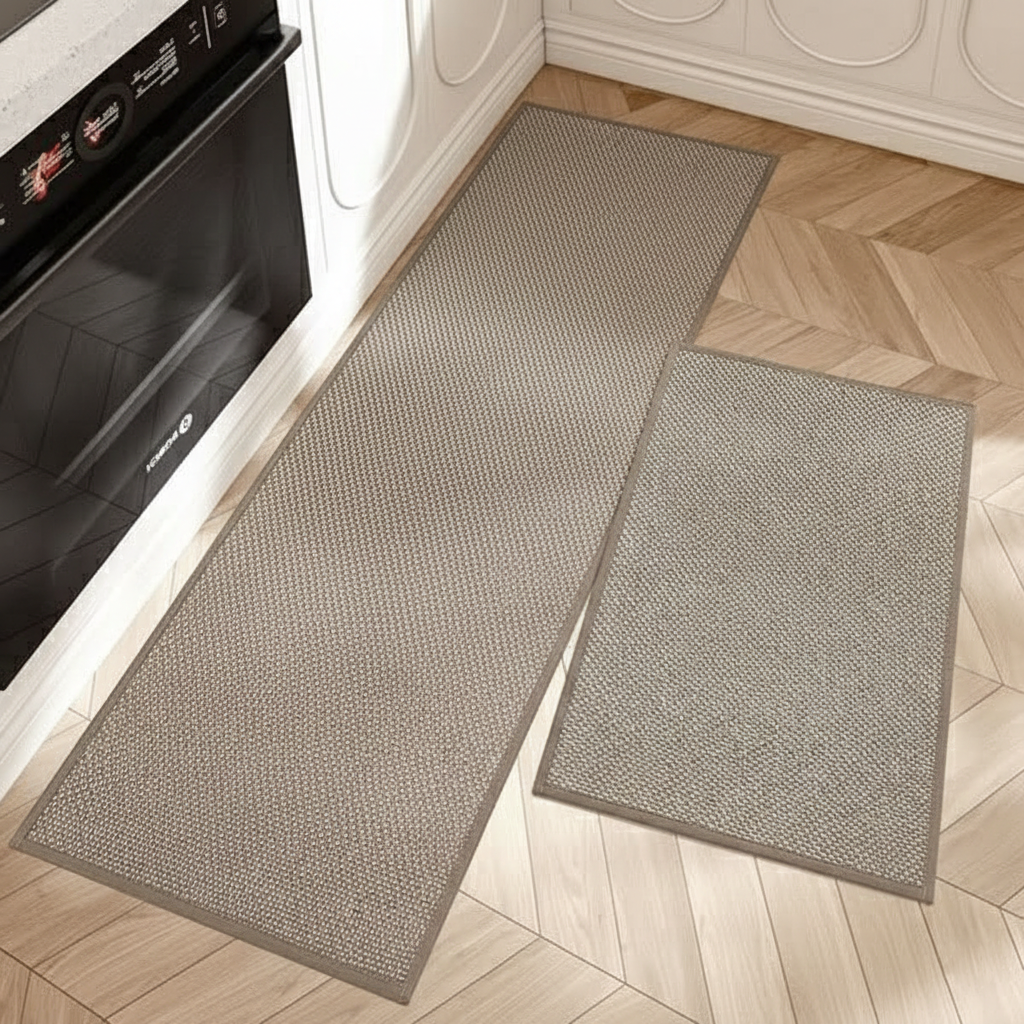 Textura Weave Kitchen Mat Set – Non-Slip Cushioned Anti-Fatigue Floor Runner Beige Textured